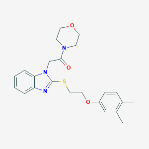 molecular formula C23H27N3O3S B368441 2-(2-((2-(3,4-dimethylphenoxy)ethyl)thio)-1H-benzo[d]imidazol-1-yl)-1-morpholinoethanone CAS No. 919975-98-7