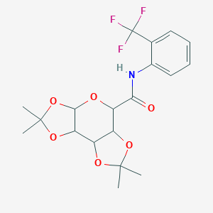 molecular formula C19H22F3NO6 B368445 2,2,7,7-tetramethyl-N-(2-(trifluoromethyl)phenyl)tetrahydro-3aH-bis([1,3]dioxolo)[4,5-b:4',5'-d]pyran-5-carboxamide CAS No. 1093407-91-0