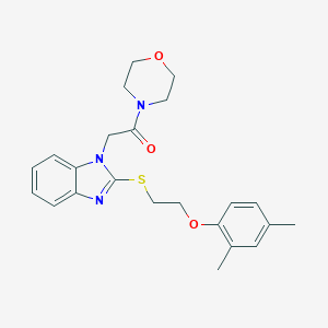molecular formula C23H27N3O3S B368446 2-(2-((2-(2,4-dimethylphenoxy)ethyl)thio)-1H-benzo[d]imidazol-1-yl)-1-morpholinoethanone CAS No. 920116-87-6