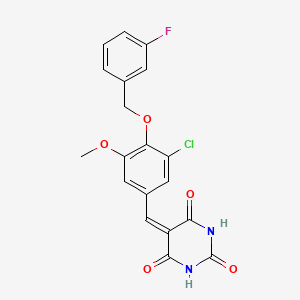 5-[[3-Chloro-4-[(3-fluorophenyl)methoxy]-5-methoxyphenyl]methylidene]-1,3-diazinane-2,4,6-trione