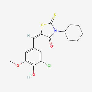 molecular formula C17H18ClNO3S2 B3684579 (5E)-5-[(3-chloro-4-hydroxy-5-methoxyphenyl)methylidene]-3-cyclohexyl-2-sulfanylidene-1,3-thiazolidin-4-one 