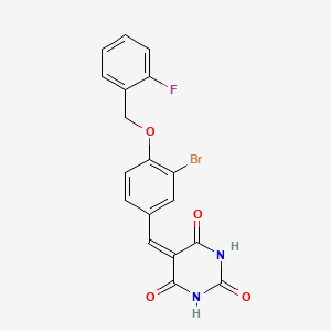 molecular formula C18H12BrFN2O4 B3684586 5-[[3-Bromo-4-[(2-fluorophenyl)methoxy]phenyl]methylidene]-1,3-diazinane-2,4,6-trione 