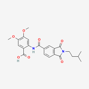 molecular formula C23H24N2O7 B3684592 4,5-dimethoxy-2-({[2-(3-methylbutyl)-1,3-dioxo-2,3-dihydro-1H-isoindol-5-yl]carbonyl}amino)benzoic acid 