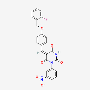 (5E)-5-[[4-[(2-fluorophenyl)methoxy]phenyl]methylidene]-1-(3-nitrophenyl)-1,3-diazinane-2,4,6-trione