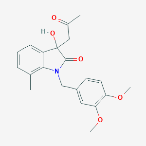 molecular formula C21H23NO5 B368462 1-(3,4-dimethoxybenzyl)-3-hydroxy-7-methyl-3-(2-oxopropyl)-1,3-dihydro-2H-indol-2-one CAS No. 879045-88-2