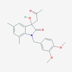 molecular formula C22H25NO5 B368463 1-(3,4-dimethoxybenzyl)-3-hydroxy-5,7-dimethyl-3-(2-oxopropyl)-1,3-dihydro-2H-indol-2-one CAS No. 879047-29-7