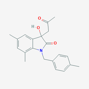 molecular formula C21H23NO3 B368465 3-hydroxy-5,7-dimethyl-1-(4-methylbenzyl)-3-(2-oxopropyl)-1,3-dihydro-2H-indol-2-one CAS No. 879047-23-1