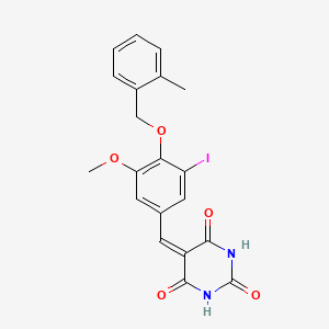 molecular formula C20H17IN2O5 B3684664 5-({3-IODO-5-METHOXY-4-[(2-METHYLBENZYL)OXY]PHENYL}METHYLENE)-2,4,6(1H,3H,5H)-PYRIMIDINETRIONE 