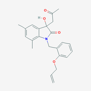 molecular formula C23H25NO4 B368468 1-(2-(Allyloxy)benzyl)-3-hydroxy-5,7-dimethyl-3-(2-oxopropyl)indolin-2-one CAS No. 879047-17-3