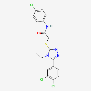 molecular formula C18H15Cl3N4OS B3684716 N-(4-chlorophenyl)-2-{[5-(3,4-dichlorophenyl)-4-ethyl-4H-1,2,4-triazol-3-yl]sulfanyl}acetamide 