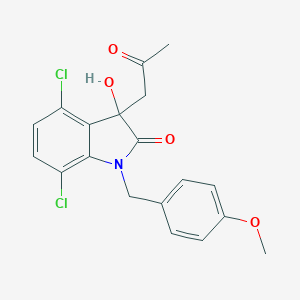 molecular formula C19H17Cl2NO4 B368472 4,7-dichloro-3-hydroxy-1-(4-methoxybenzyl)-3-(2-oxopropyl)-1,3-dihydro-2H-indol-2-one CAS No. 879048-43-8