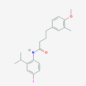 molecular formula C21H26INO2 B3684721 N-[4-iodo-2-(propan-2-yl)phenyl]-4-(4-methoxy-3-methylphenyl)butanamide 