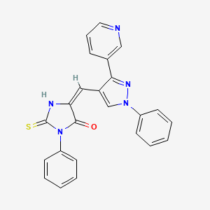 molecular formula C24H17N5OS B3684729 (5E)-3-Phenyl-5-{[1-phenyl-3-(pyridin-3-YL)-1H-pyrazol-4-YL]methylidene}-2-sulfanylideneimidazolidin-4-one 