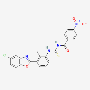 molecular formula C22H15ClN4O4S B3684741 N-({[3-(5-chloro-1,3-benzoxazol-2-yl)-2-methylphenyl]amino}carbonothioyl)-4-nitrobenzamide 