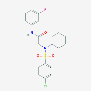 molecular formula C20H22ClFN2O3S B3684800 N~2~-[(4-chlorophenyl)sulfonyl]-N~2~-cyclohexyl-N~1~-(3-fluorophenyl)glycinamide 