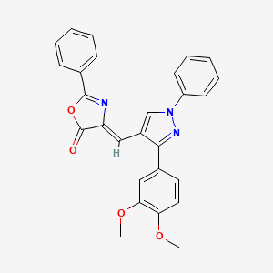 (4Z)-4-{[3-(3,4-DIMETHOXYPHENYL)-1-PHENYL-1H-PYRAZOL-4-YL]METHYLIDENE}-2-PHENYL-4,5-DIHYDRO-1,3-OXAZOL-5-ONE