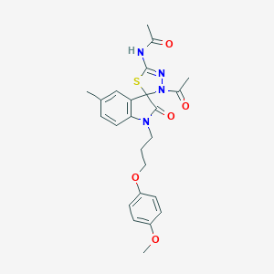 N-[4-acetyl-1'-[3-(4-methoxyphenoxy)propyl]-5'-methyl-2'-oxospiro[1,3,4-thiadiazole-5,3'-indole]-2-yl]acetamide