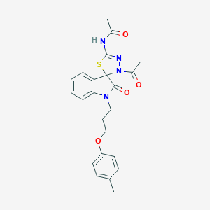 molecular formula C23H24N4O4S B368485 N-{3'-乙酰-1-[3-(4-甲基苯氧基)丙基]-2-氧代-1,2-二氢-3'H-螺[吲哚-3,2'-[1,3,4]噻二唑]-5'-基}乙酰胺 CAS No. 902255-28-1