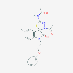 molecular formula C22H22N4O4S B368486 N-[3'-acetyl-5-methyl-2-oxo-1-(2-phenoxyethyl)-1,2-dihydro-3'H-spiro[indole-3,2'-[1,3,4]thiadiazole]-5'-yl]acetamide CAS No. 902248-18-4