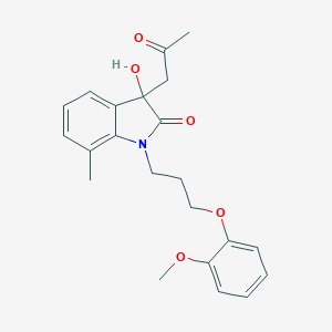 molecular formula C22H25NO5 B368488 3-Hydroxy-1-(3-(2-methoxyphenoxy)propyl)-7-methyl-3-(2-oxopropyl)indolin-2-one CAS No. 879046-69-2