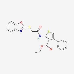 molecular formula C22H18N2O4S2 B3684881 ETHYL 2-[2-(1,3-BENZOXAZOL-2-YLSULFANYL)ACETAMIDO]-4-PHENYLTHIOPHENE-3-CARBOXYLATE 