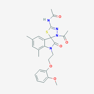 molecular formula C24H26N4O5S B368489 N-[4-acetyl-1'-[2-(2-methoxyphenoxy)ethyl]-5',7'-dimethyl-2'-oxospiro[1,3,4-thiadiazole-5,3'-indole]-2-yl]acetamide CAS No. 902248-39-9