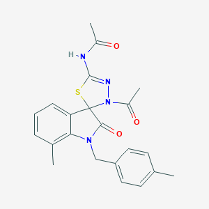 molecular formula C22H22N4O3S B368490 N-[4-acetyl-7'-methyl-1'-[(4-methylphenyl)methyl]-2'-oxospiro[1,3,4-thiadiazole-5,3'-indole]-2-yl]acetamide CAS No. 902248-30-0