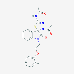 N-[4-acetyl-1'-[2-(2-methylphenoxy)ethyl]-2'-oxospiro[1,3,4-thiadiazole-5,3'-indole]-2-yl]acetamide