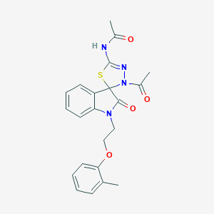 molecular formula C22H22N4O4S B368491 N-[4-アセチル-1'-[2-(2-メチルフェノキシ)エチル]-2'-オキソスピロ[1,3,4-チアジアゾール-5,3'-インドール]-2-イル]アセトアミド CAS No. 902255-10-1