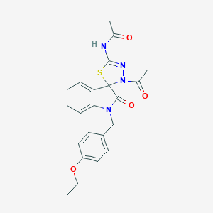 molecular formula C22H22N4O4S B368496 N-[4-acetyl-1'-[(4-ethoxyphenyl)methyl]-2'-oxospiro[1,3,4-thiadiazole-5,3'-indole]-2-yl]acetamide CAS No. 902248-55-9
