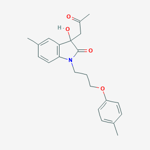 molecular formula C22H25NO4 B368503 3-hydroxy-5-methyl-1-[3-(4-methylphenoxy)propyl]-3-(2-oxopropyl)-1,3-dihydro-2H-indol-2-one CAS No. 881079-26-1
