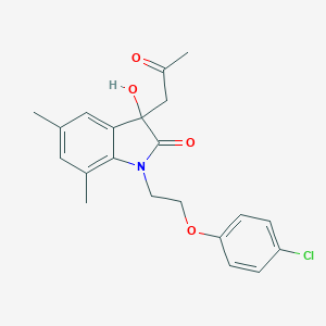 molecular formula C21H22ClNO4 B368504 1-(2-(4-Chlorophenoxy)ethyl)-3-hydroxy-5,7-dimethyl-3-(2-oxopropyl)indolin-2-one CAS No. 881079-35-2