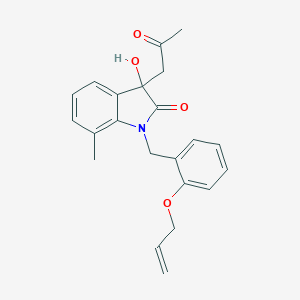 molecular formula C22H23NO4 B368508 1-(2-(Allyloxy)benzyl)-3-hydroxy-7-methyl-3-(2-oxopropyl)indolin-2-one CAS No. 881077-81-2