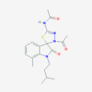 molecular formula C19H24N4O3S B368509 N-[3'-acetyl-7-methyl-1-(3-methylbutyl)-2-oxo-1,2-dihydro-3'H-spiro[indole-3,2'-[1,3,4]thiadiazole]-5'-yl]acetamide CAS No. 905787-42-0