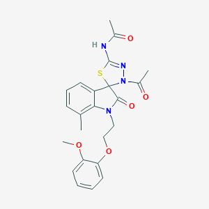 molecular formula C23H24N4O5S B368514 N-{3'-acetyl-1-[2-(2-methoxyphenoxy)ethyl]-7-methyl-2-oxo-1,2-dihydro-3'H-spiro[indole-3,2'-[1,3,4]thiadiazole]-5'-yl}acetamide CAS No. 905787-52-2