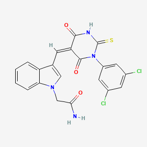 molecular formula C21H14Cl2N4O3S B3685224 2-[3-[(Z)-[1-(3,5-dichlorophenyl)-4,6-dioxo-2-sulfanylidene-1,3-diazinan-5-ylidene]methyl]indol-1-yl]acetamide 