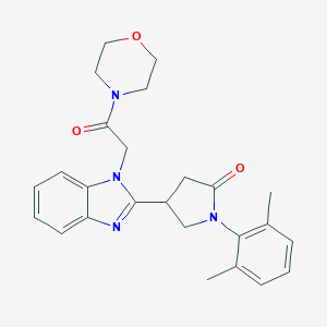 molecular formula C25H28N4O3 B368546 1-(2,6-Dimethylphenyl)-4-[1-(2-morpholin-4-yl-2-oxoethyl)benzimidazol-2-yl]pyr rolidin-2-one CAS No. 942884-29-9