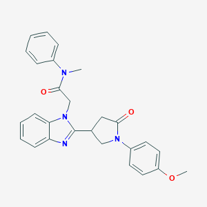 molecular formula C27H26N4O3 B368549 2-{2-[1-(4-methoxyphenyl)-5-oxopyrrolidin-3-yl]benzimidazolyl}-N-methyl-N-phen ylacetamide CAS No. 942862-84-2