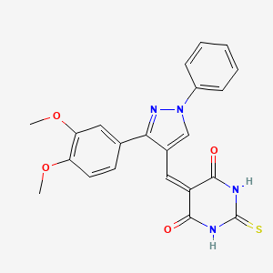 molecular formula C22H18N4O4S B3685504 5-[[3-(3,4-Dimethoxyphenyl)-1-phenylpyrazol-4-yl]methylidene]-2-sulfanylidene-1,3-diazinane-4,6-dione 