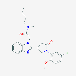 molecular formula C25H29ClN4O3 B368552 N-Butyl-2-{2-[1-(5-chloro-2-methoxyphenyl)-5-oxopyrrolidin-3-yl]benzimidazolyl}-N-methylacetamide CAS No. 942884-50-6