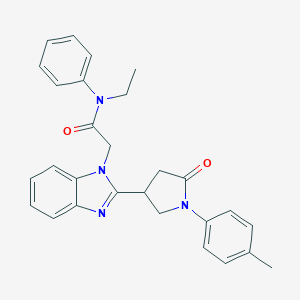 molecular formula C28H28N4O2 B368557 N-ethyl-2-{2-[1-(4-methylphenyl)-5-oxopyrrolidin-3-yl]benzimidazolyl}-N-phenyl acetamide CAS No. 942863-09-4