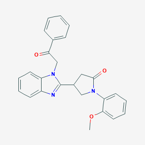 molecular formula C26H23N3O3 B368561 1-(2-Methoxyphenyl)-4-[1-(2-oxo-2-phenylethyl)benzimidazol-2-yl]pyrrolidin-2-o ne CAS No. 942863-28-7