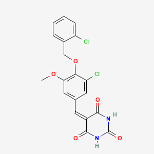 molecular formula C19H14Cl2N2O5 B3685628 5-({3-Chloro-4-[(2-chlorophenyl)methoxy]-5-methoxyphenyl}methylidene)-1,3-diazinane-2,4,6-trione 