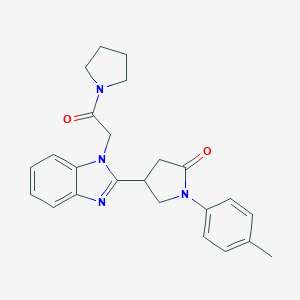 molecular formula C24H26N4O2 B368563 1-(4-methylphenyl)-4-{1-[2-oxo-2-(1-pyrrolidinyl)ethyl]-1H-benzimidazol-2-yl}-2-pyrrolidinone CAS No. 942885-23-6