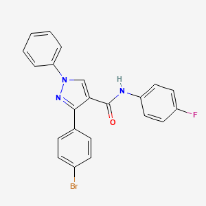 molecular formula C22H15BrFN3O B3685657 3-(4-bromophenyl)-N-(4-fluorophenyl)-1-phenylpyrazole-4-carboxamide 