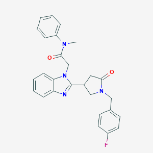 molecular formula C27H25FN4O2 B368568 2-{2-[1-(4-fluorobenzyl)-5-oxopyrrolidin-3-yl]-1H-benzimidazol-1-yl}-N-methyl-N-phenylacetamide CAS No. 942863-76-5