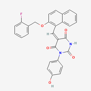 (5E)-5-[[2-[(2-fluorophenyl)methoxy]naphthalen-1-yl]methylidene]-1-(4-hydroxyphenyl)-1,3-diazinane-2,4,6-trione