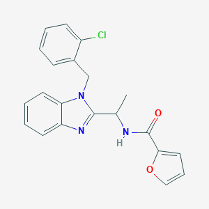 molecular formula C21H18ClN3O2 B368587 N-(1-{1-[(2-chlorophenyl)methyl]-1H-1,3-benzodiazol-2-yl}ethyl)furan-2-carboxamide CAS No. 920118-79-2