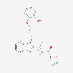 molecular formula C24H25N3O4 B368619 N-(1-{1-[3-(2-methoxyphenoxy)propyl]-1H-1,3-benzodiazol-2-yl}ethyl)furan-2-carboxamide CAS No. 919973-15-2