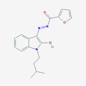molecular formula C18H19N3O3 B368705 N'-[(3Z)-1-(3-methylbutyl)-2-oxo-1,2-dihydro-3H-indol-3-ylidene]furan-2-carbohydrazide CAS No. 1164465-36-4